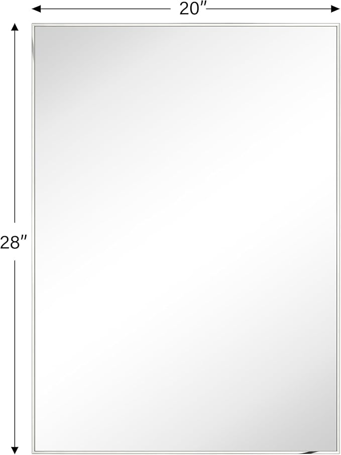 TEHOME Chrome Bathroom Vanity Mirror with Squared Corners, 20x28'' Silver Rectangle Stainless Steel Metal Framed Mirror for Bathroom