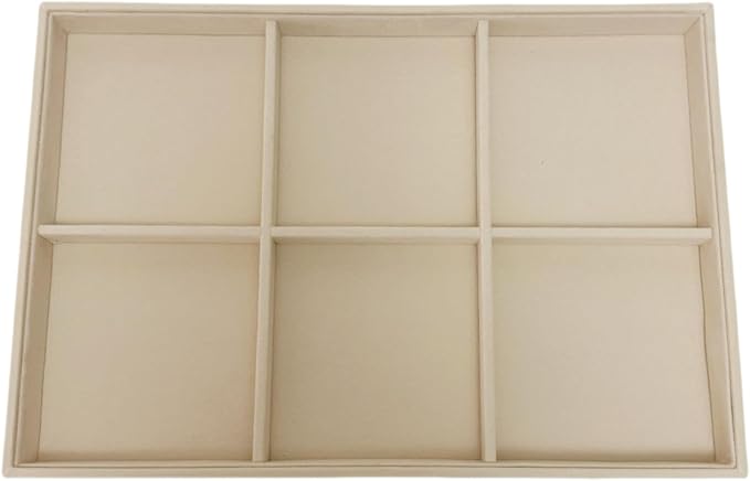Large Beige Premium Quality Velvet Jewelry Display Box Tray Stackable Practical Trade Show Home Store 6 Grids Jewelry Tray Drawer Inserts