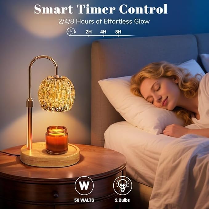 Candle Warmer Lamp with Timer Dimmer,Adjustable Height Wax Melting Lamp for Jar Candles, Aesthetic Vintage Home Decor for New House Warming, Gift for Women Birthday Valentine's Day(Gold)