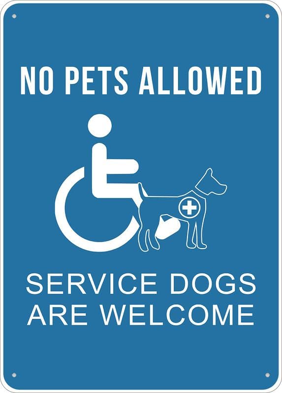 Attention No Pets Dogs Service Dogs Allowed Sign For House 12"" X 8"" Yard Sign, Premium Aluminum, Sun-Proof, Rust-Free