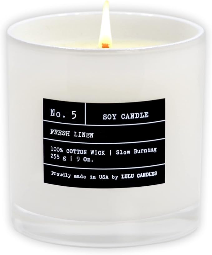 Lulu Candles | Fresh Linen | Smells Clean & Crisp | Luxury Scented Soy Jar Candle | Hand Poured in The USA | Highly Scented Long Lasting (9 Oz.)