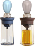 TINMIX Oil Dispenser with Brush - 2 Pack Glass 2 IN 1 Olive Oil Dispensing Bottle with Basting Brush for Cooking Frying Baking Kitchen, 180ml, T-OB21 Blue+Grey
