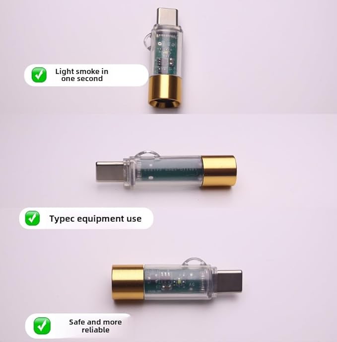 Type-C Electric Lighter, USB-C Rechargeable with Tungsten Filament, Windproof Arc Lighter for Candle, Kitchen, Stove, Fireplace, Paper – 1.5 Inches(Transparent Gold)