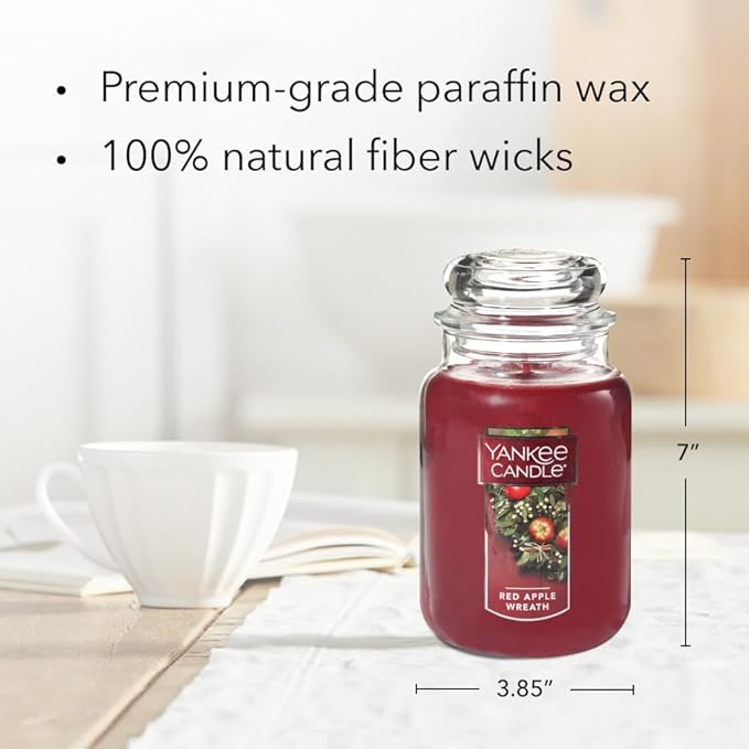 Yankee Candle Apple Wreath Scented Classic 22oz Large Jar Single Wick Candle Over 110 Hours of Burn Time | Holiday Gifts for All
