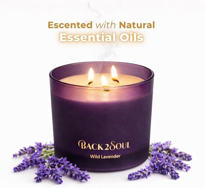 Non Toxic Candles 13.4 oz 50 Hours Burn Time, Scented Soy Candles, Clean Burning, Safe Non Toxic Design (Wild Lavender)