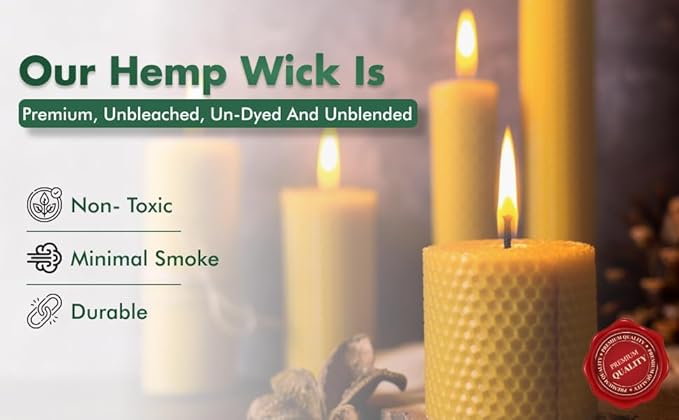 100% Organic Hemp Wick with Natural Beeswax Coating, Twisted Bee (100ft x Thick (~2 mm))