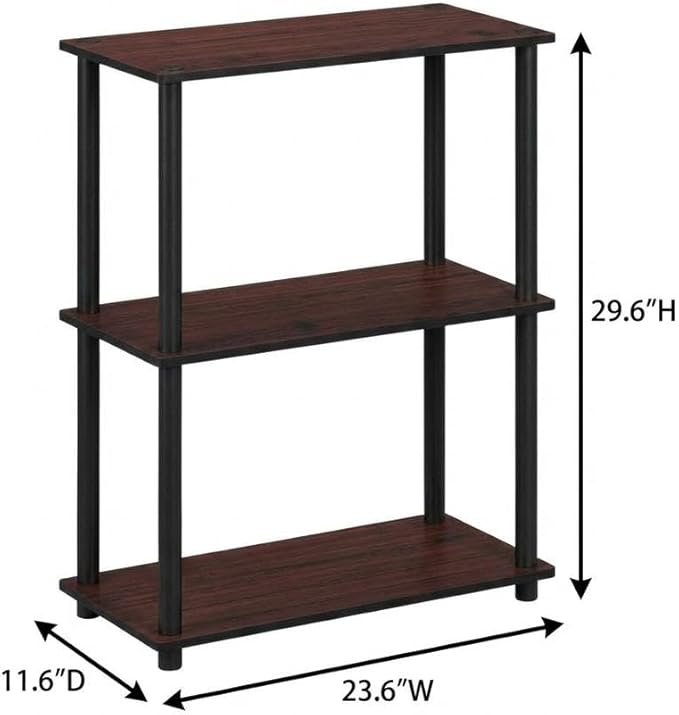 Furnifact Dark Cherry Black Bookcase with Wooden Shelves, Sturdy Construction, Elegant Finish for Home or Office Storage