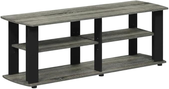 Furnifact French Oak/Black Nelly Entertainment Center TV Stand with Composite Wood Construction, Modern Design, Durable and Space-Saving for Living Room