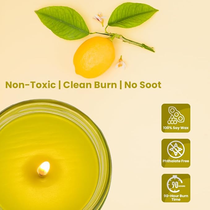 Candle Set Odor Eliminating – 2 Pack - 12oz – Long-Lasting Soy Wax Candles – Neutralizes Pet, Kitchen & Smoke Odors – Clean Burn, Eco-Friendly, Aromatherapy Candle (Lemon Fresh)