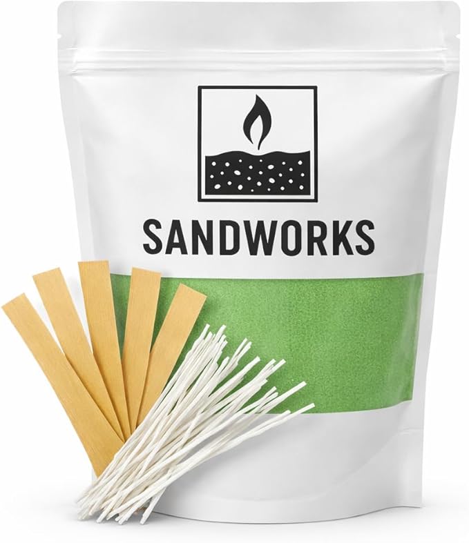 Sand Wax Candle Making Kit – 5 Wooden Wicks & 15 Cotton Wicks, 500 g Premium Fragrance-Free Sand Wax (Sage Drift)