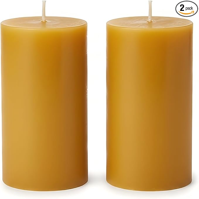 Natural Beeswax Pillar Candles 2 Packs, Non Toxic Beeswax Candles 70 Hours Long Burning, Organic Emergency Bees Wax Candles for Home, Paryer, Parties, Unscented Dripless Smokeless Candles, 2x4in