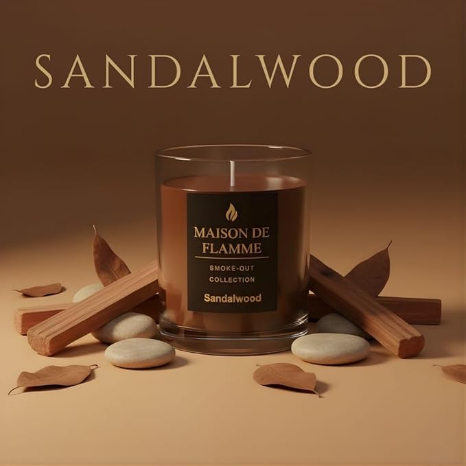Smoke Odor Eliminating Candle – Sandalwood Soy Wax Candle for Kitchen, Apartment & Home Smells, Long Lasting Odor Neutralizing Scented Candle, 150g / 5.3 oz – Maison De Flamme