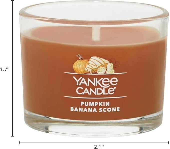 Yankee Candle Signature Votive Mini Candle Jar, Pumpkin Banana Scone Scent, Natural Soy Wax Blend Candle with Natural Fiber Wick, 1.3 OZ Glass Jar (Pack of 4)