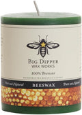 Big Dipper Wax Works Moss Green Pillar Candle, 60-Hour Long Burn, Pure Beeswax Candle, 3" x 3.5”