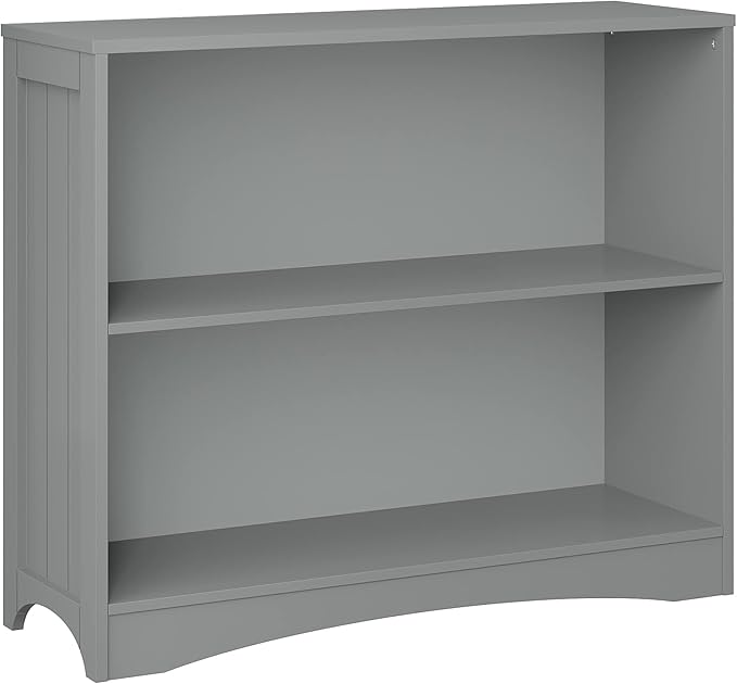 RiverRidge Kids' Horizontal Bookshelf 2 Large Open Storage Shelves - Toy Organizer Bookcase with Beadboard Side Panels Fits RiverRidge Folding Bins for Room Organization Gray