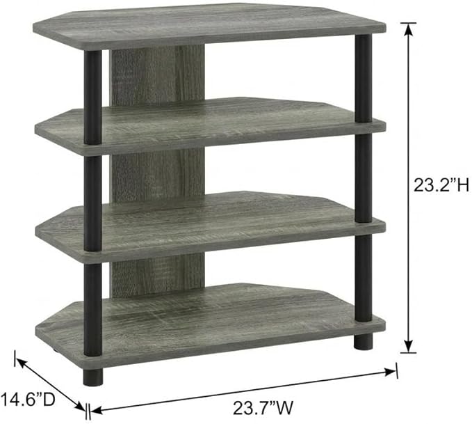Furnifact French Oak Grey Black Wood TV Stand with Easy Assembly 4-Tier Petite Design, Durable Storage Solution for Living Room, Modern Home Decor