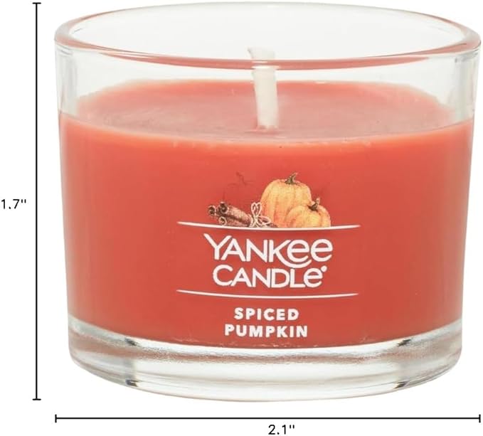 Yankee Candle Signature Votive Mini Candle Jar, Spiced Pumpkin Scent, Natural Soy Wax Blend Candle with Natural Fiber Wick, 1.3 OZ Glass Jar (Pack of 4)