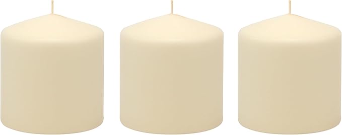 Stonebriar 3 Pack Tall 3 x 3 Inch 18 Hour Long Burning Unscented Ivory Wax Pillar Candles