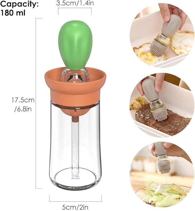 TINMIX Oil Dispenser with Brush - 2 Pack Olive Oil Dispenser, 2 IN 1 Oil Dispensing Bottle with Basting Brush for Cooking Frying Baking Kitchen, T-OB21 Grey+Green