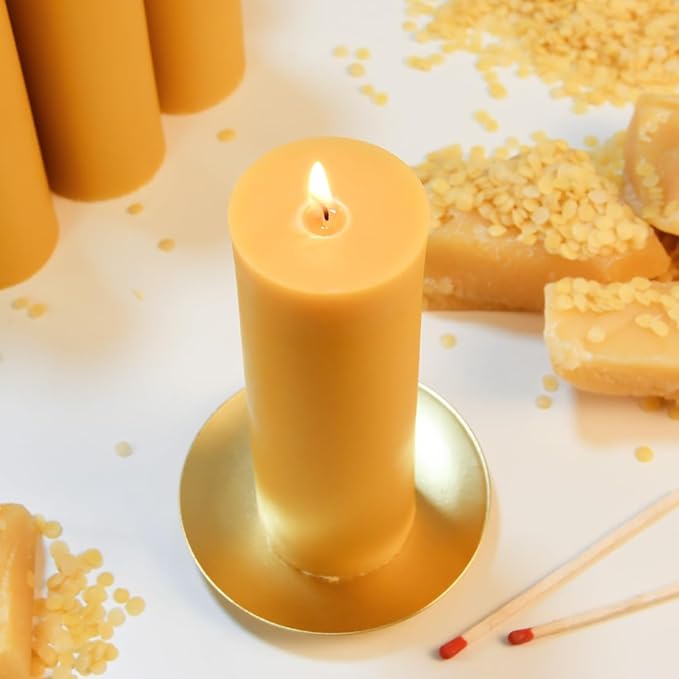 2 x 6 inch Natural Beeswax Pillar Candles Set of 4, Smokeless Dripless Pure Beeswax Candle with Natural Scent for Room Decoration Prayer Party, Long Lasting Burn Time, Brown Raw