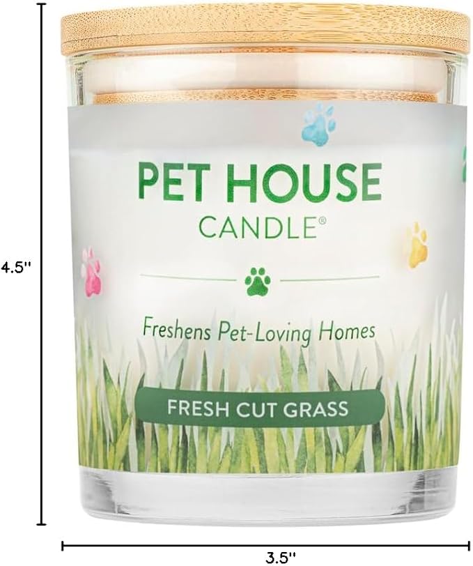 Pet House Candles, 9 oz Fresh Cut Grass Scented Candle, Clean Burning, Long Lasting Plant-Based Pet Friendly Candle, 60 Hour Burn Time