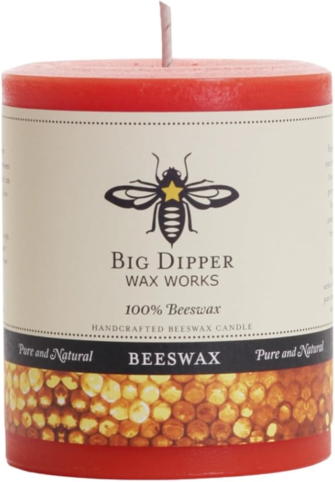 Big Dipper Wax Works Pumpkin Orange Beeswax Pillar Candle, 100% Pure Beeswax, Hand-Poured, 60-Hour Clean Burn, Non-Toxic & Eco-Friendly, Cozy Fall Home Décor & Thanksgiving Centerpiece, 3" x 3.5"