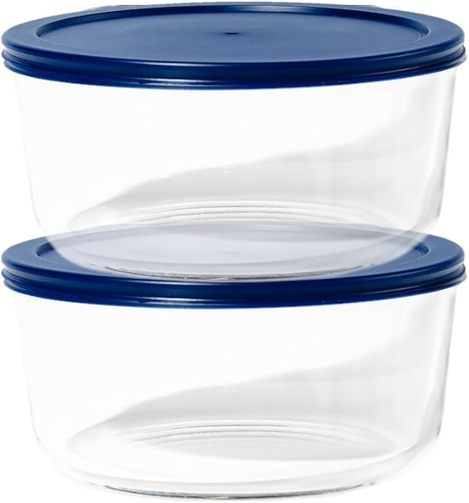4-Piece Glass Food Storage Containers Set (2 Containers + 2 BPA-Free Lids) | 6.5-Cup, Leakproof | Microwave, Freezer, Oven & Dishwasher Safe | Ideal for Meal Prep & Pantry Organization, Blue