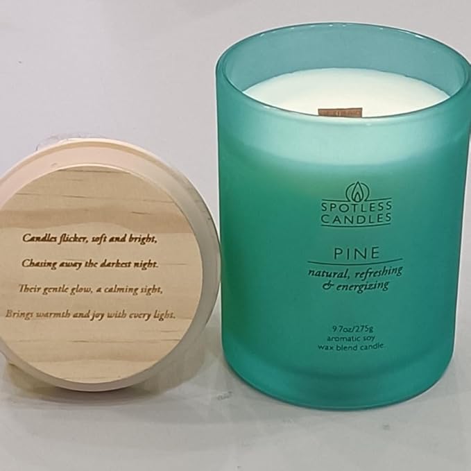Pine Candle 9.7 oz: 55 Hrs Burn Time - Pine Scented Candles in Frosted Glass Jar with Wooden Crackling Wick in a Luxurious Gold Foil Lined Gift Box