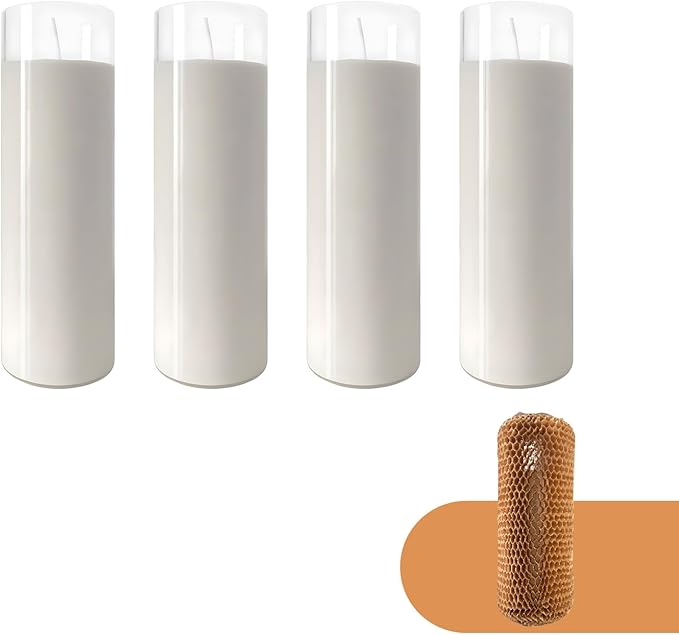 2.24x7 inch 7 Day White Pillar Candles in Glass Set of 4 Up to 120Hour Burn time, Unscented Prayer, Religious Candles for Memorials, Vigil, and Emergency