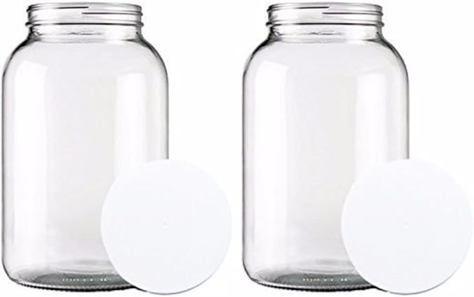 (2 PACK) Bolt Goods 1 Gallon Wide Mouth Glass Mason Jar + Airtight Plastic Lid with Liner Seal + USA MADE + Ferment & Store Kombucha Tea or Kefir for Canning, Pickling & Preserving, Dishwasher Safe