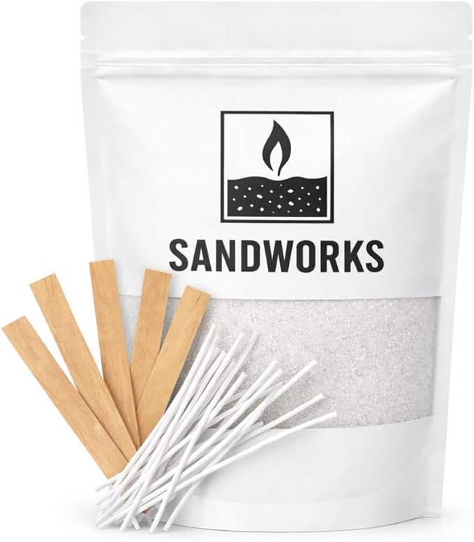 Sand Wax Candle Making Kit – 5 Wooden Wicks & 15 Cotton Wicks, 500 g Premium Fragrance-Free Sand Wax (Moonstone White)