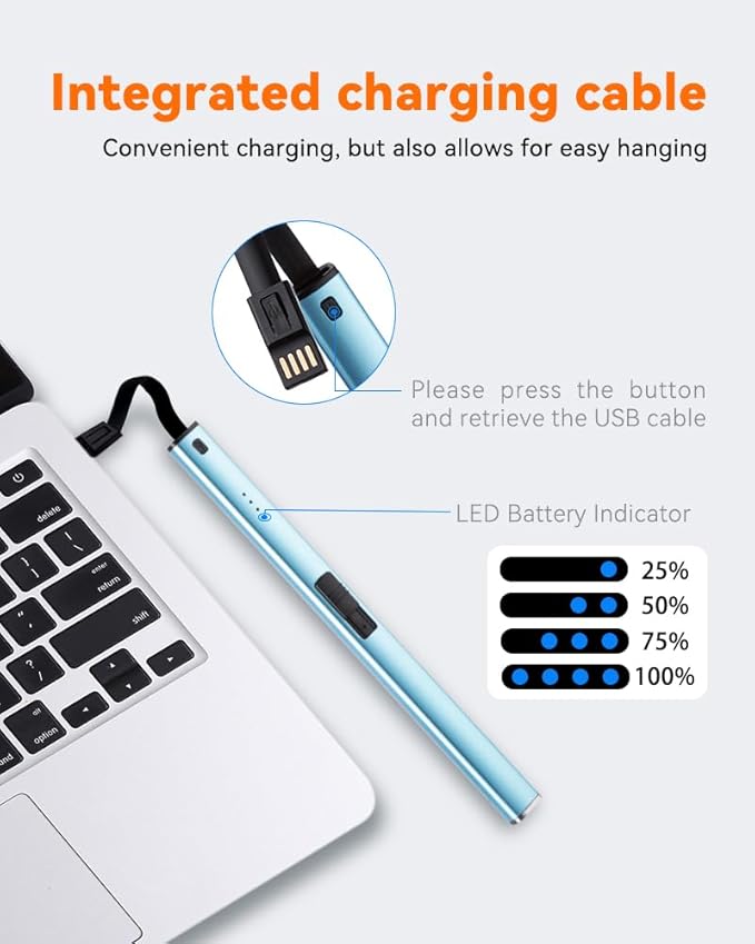 Brigii Electric Lighter, Candle Lighter, Plasma Arc Lighters Windproof & Flameless with USB Cable Integrated Double Safety Switch -Blue