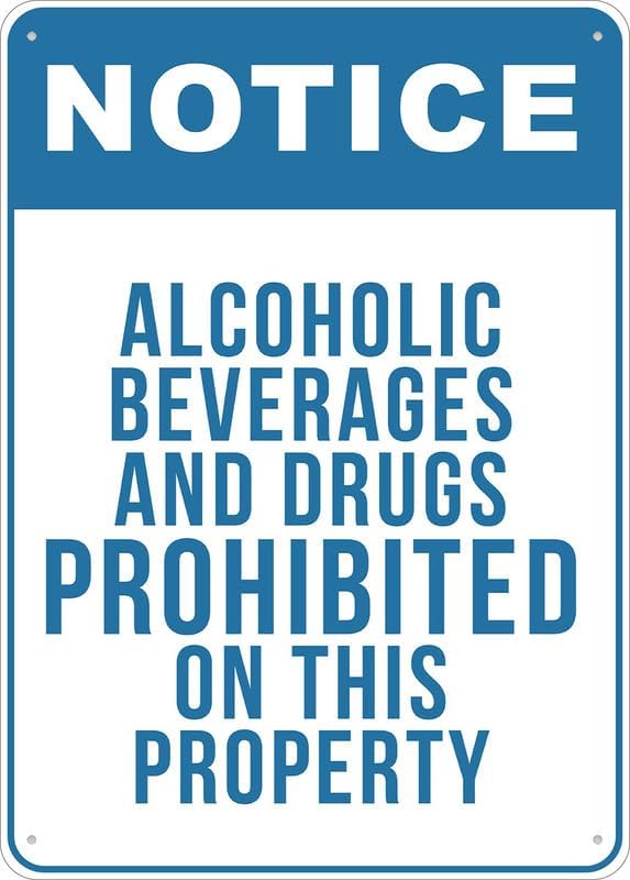 Alcoholic Beverages And Drugs Prohibited On This Property Sign Outdoor, Uv Printed Rust Free Aluminum 12 X 8 In,Yard Sign For Home, Business, Driveway Alert