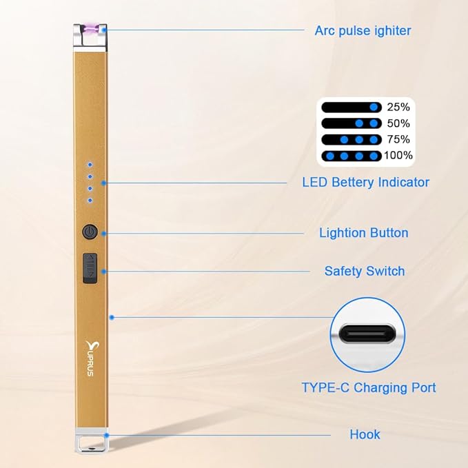 SUPRUS Electric Arc Lighter Windproof Flameless Rechargeable USB Lighter with Safety Lock for Home Kitchen BBQ Candle