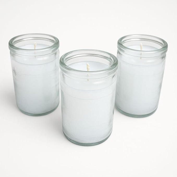 3 Pack White Spiritual Candles in 3 Inch Clear Glass 24h – Velas Unscented Veladoras for Prayer, Meditation, Cleansing & Protection