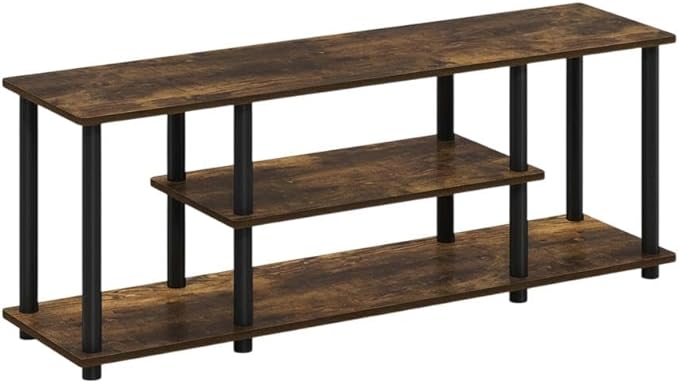 Furnifact Amber Pine/Black Wooden TV Stand with 3-Tier Open Shelves, Modern Design, Stable Construction for Living Room, Entertainment Center