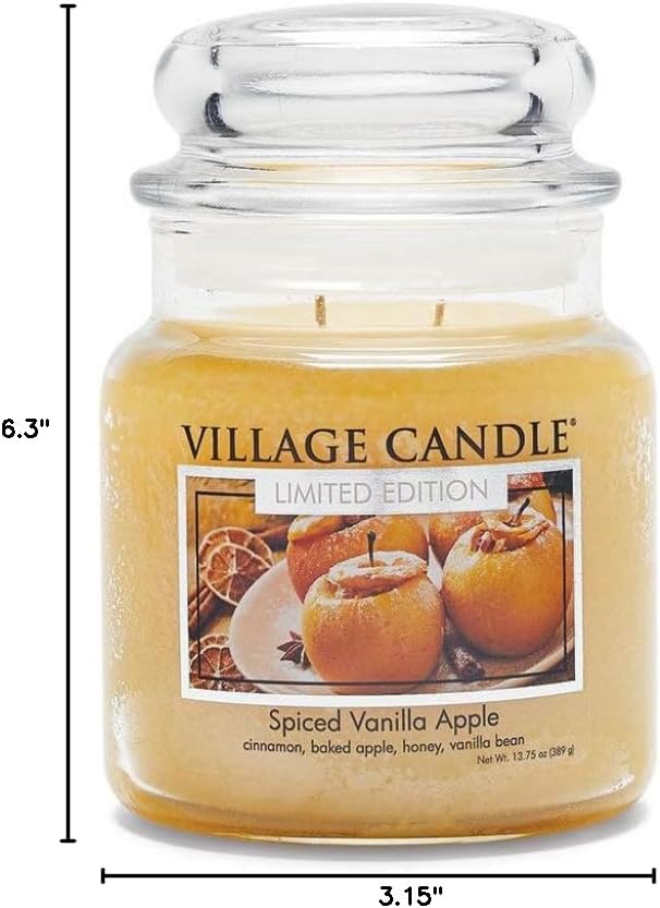 Village Candle Spiced Vanilla Apple Medium Apothecary Jar Candle, 13.75 Oz, Traditions Collection, Ivory