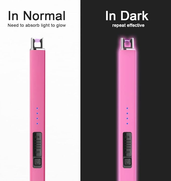 SUPRUS Fluorescent Glows in The Dark Electric Candle Lighter Rechargeable USB Arc lighters with Safety Lock Windproof Flameless Plasma for Candle BBQ Camping (Pink, 3)