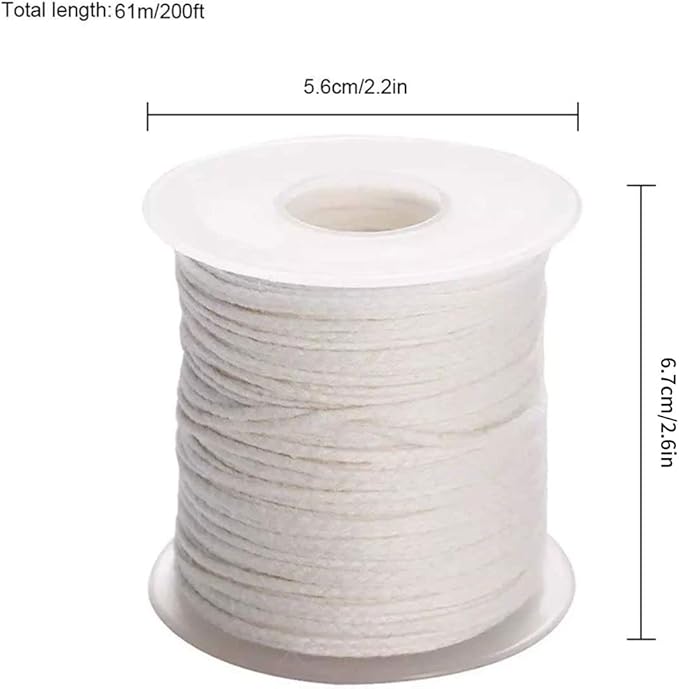 Natural Cotton Candle Wick Core 200ft Roll With 100 Metal Sustainers Tabs - Soy Wax Wicks DIY Craft Candle Making Supplies Kit