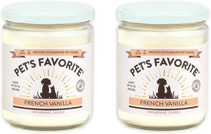 Pet's Favorite French Vanilla Candles for Home, Clean Burning, Long Lasting Pet Friendly Candles with a Natural Fiber Wick and 70 Hour Burn TIme, Pack of 2