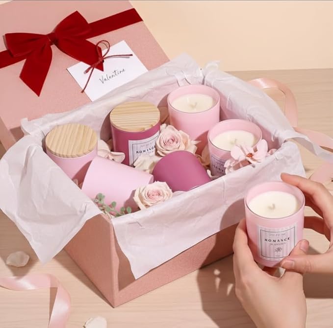 12Pcs Assorted Pink Candle Jars for Making Candles, 10oz Empty Candle Jars with Bamboo Lids and Labels, Glass Candle Jar for Candle Making Supplies, Candle Containers for DIY Gifts