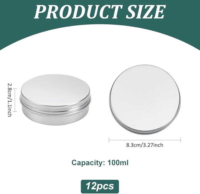 BENECREAT 12 Pack 3.4 OZ Tin Cans Screw Top Round Aluminum Cans Screw Lid Containers - Great for Store Spices, Candies, Tea or Gift Giving (Platinum)