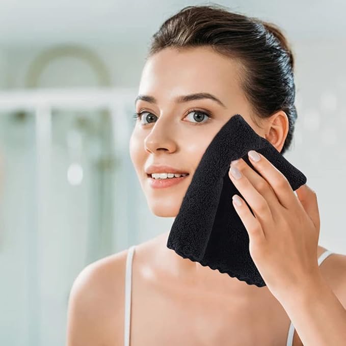 SUNLAND Microfiber Face Cloth Reusable Makeup Remover Facial Cleansing Towel Ultra Soft Face Washcloth 12inchx12inch 6 Pack Black