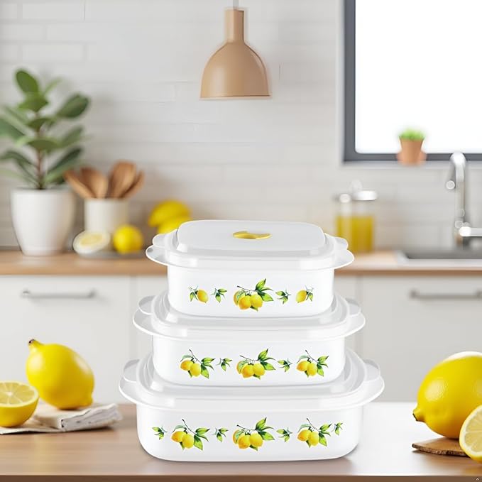 Reston Lloyd Nesting Microwave Containers, Set of 3, Adjustable Steam Vents, Airtight, Meal Prep, BPA-Free Plastic- Freezer & Dishwasher Safe, Cookware & Food Storage, Anyday Cookware, Fresh Lemons