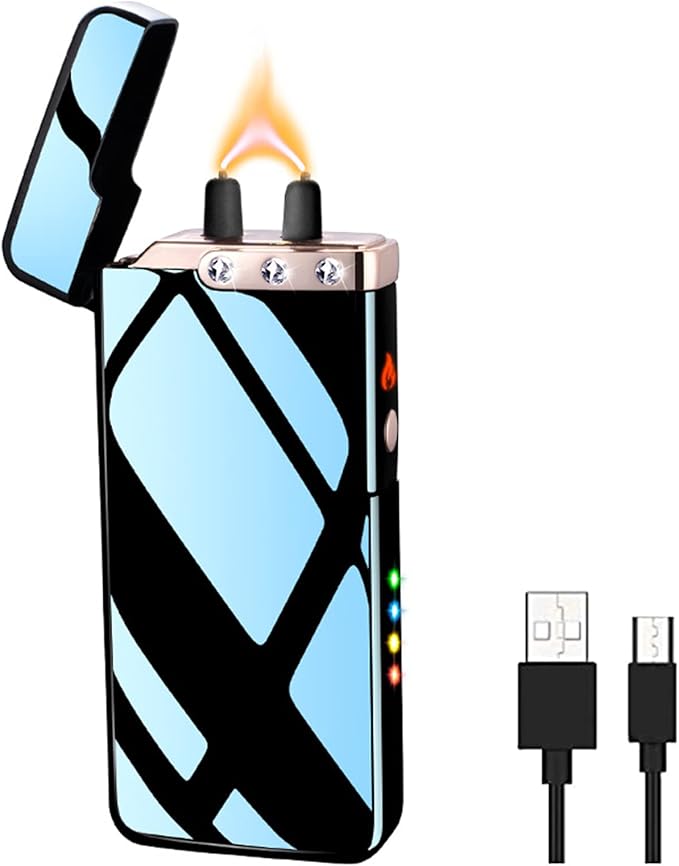 Electric Lighters Rechargeable USB Windproof Flame Lighter Plasma Arc Electronic Lighter with LED Battery Indication for Outdoors Camping, Candles, Incense Stick (Ice Black)