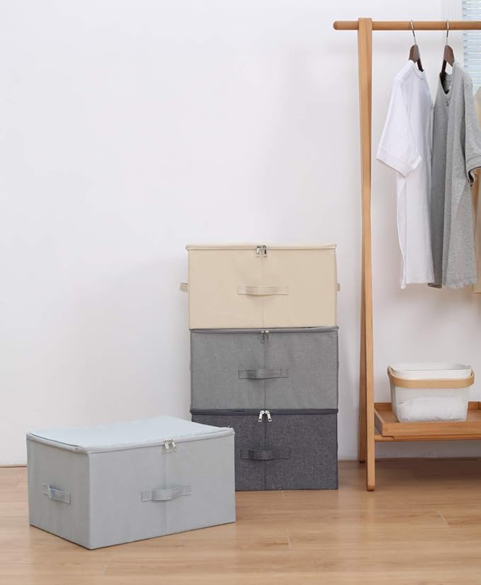 iwill CREATE PRO Collapsible Rigid Storage Bins with Lid, Shelves Clothes Storage Cubes, Tide Up Your Wardrobe, Beige, Set of 2
