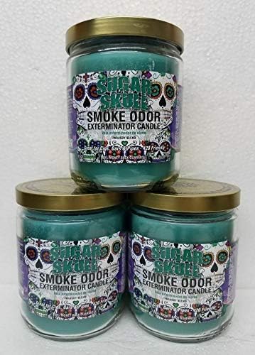 Smoke Odor Exterminator 13oz Jar Candle, Sugar Skull Three Pack.
