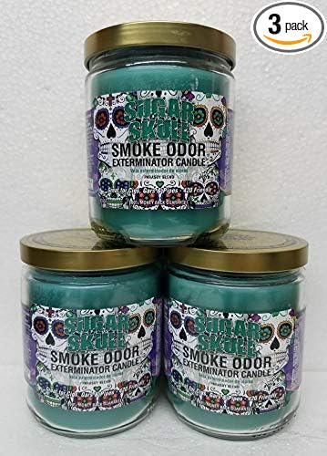 Smoke Odor Exterminator 13oz Jar Candle, Sugar Skull Three Pack.