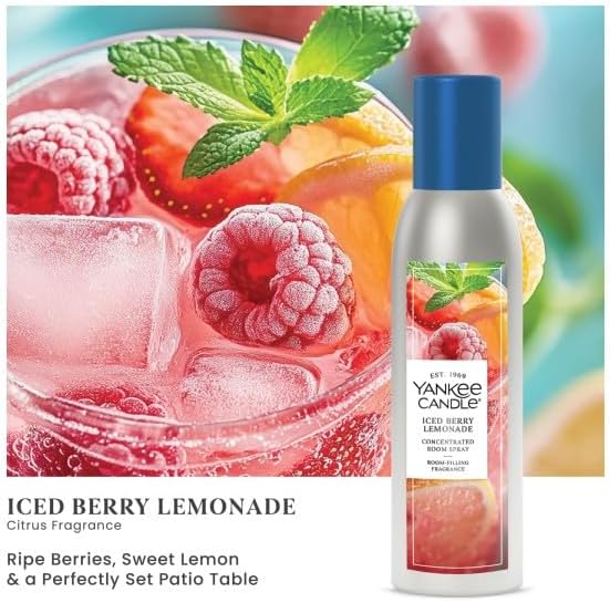 Yankee Candle Concentrated Air Freshener Room Spray, Odor Eliminator for Home, Bathroom, Iced Berry Lemonade, 1.5 Oz (Pack of 3)