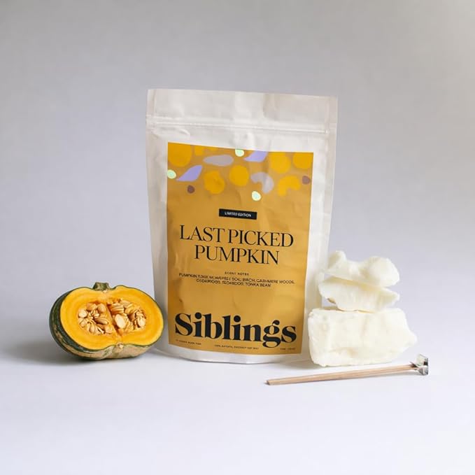 Siblings Candle Refill Kit – DIY Coconut Soy Wax Candle Making Kit for Reusable Vessels – Non-Toxic Clean Burn, Wooden Wick – Last Picked Pumpkin Spice Scent – 60 Hour Burn